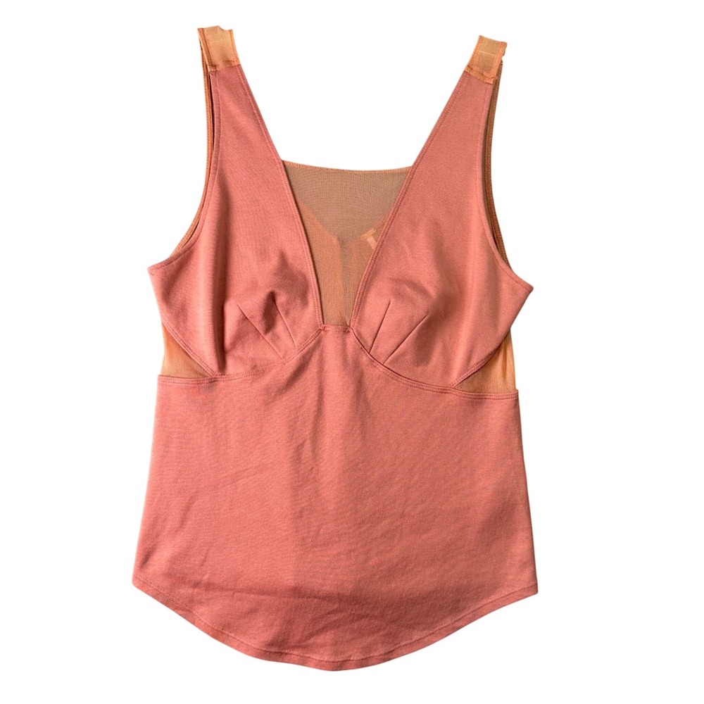 Free People Mesh Panel Tank Top Button Back Boho Chic Size M‎ Dusty Rose